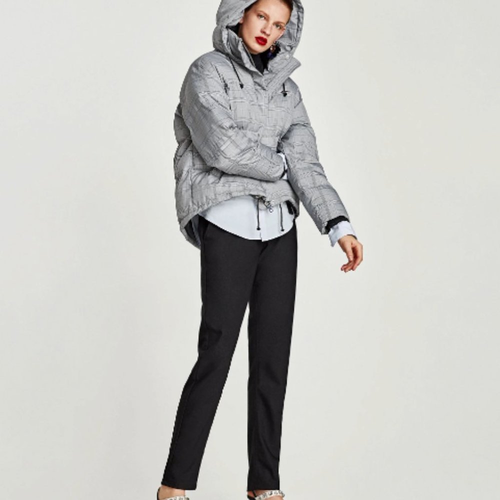 Zara Checked Puffer Coat Women's Medium